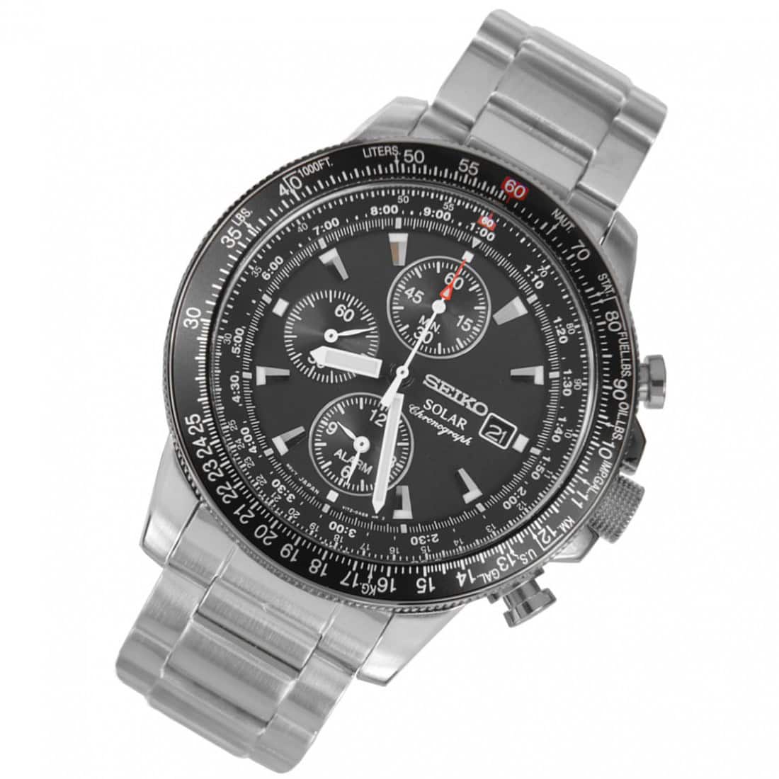 SEIKO Pilot Chronograph Solar SSC009 Stainless Steel Flightmaster Mens